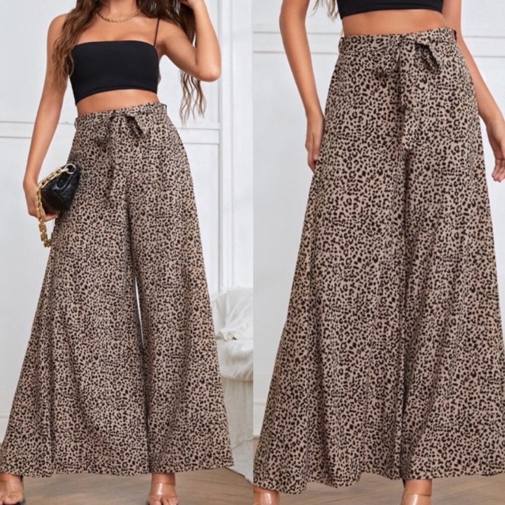 Leopard print wide leg palazzo pants